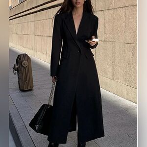 NWT Elegant Black Double Breasted Long Coat